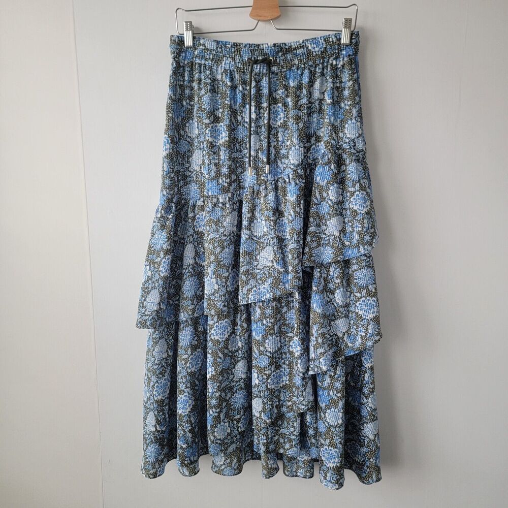 ME+EM Blue Floral Tiered Maxi Skirt
